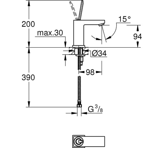 Смеситель для раковины Grohe Eurocube Joy гладкий корпус, размер S 23656000
