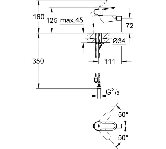 Смеситель для биде Grohe BauEdge с цепочкой 23332000
