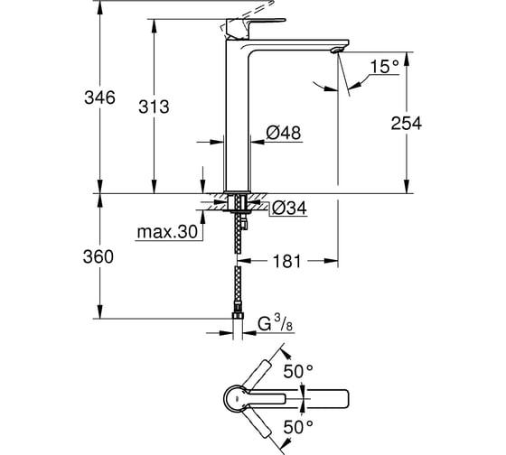 Однорычажный смеситель для раковины Grohe Lineare New свободностоящий 23405DC1