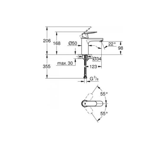 Смеситель для раковины Grohe Eurosmart Cosmopolitan гладкий корпус, размер M, 5.7 л/мин 23327KW0