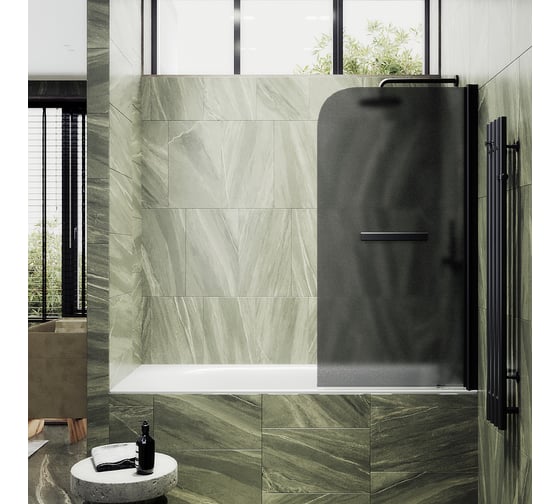 Шторка поворотная на монопетле MaybahGlass 1400х500 мм, толщина 6 мм, графит матовый + полотенцедержатель MGV-774-6 1