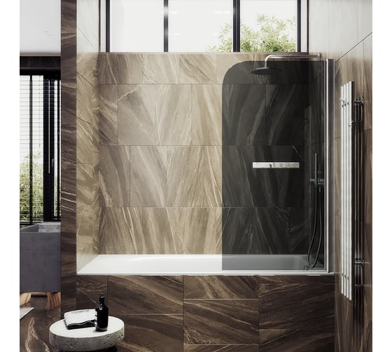 Шторка поворотная на монопетле MaybahGlass 1400х500 мм, толщина 6 мм, графит + полотенцедержатель MGV-773-5