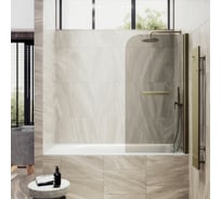 Шторка поворотная на монопетле MaybahGlass 1400х600 мм, толщина 6 мм, бронза + полотенцедержатель MGV-777-2