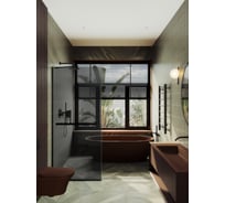 Душевая перегородка MaybahGlass в узком профиле, 1950х1090 мм, стекло графит 8 мм, + полотенцедержатель MGD-711-5у