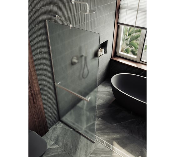 Душевая перегородка MaybahGlass в узком профиле, 1950х1090 мм, стекло сатин 8 мм, + полотенцедержатель MGD-713-5у 1