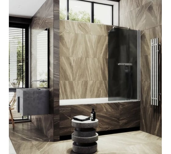 Шторка поворотная на монопетле MaybahGlass 1400х600 6 мм Графит матовый +Полотенцедержатель MGV-780-5
