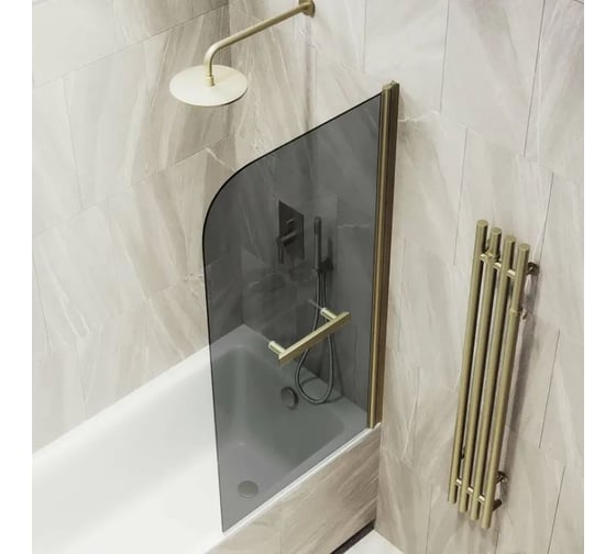 Шторка поворотная на монопетле MaybahGlass 1400х700 6 мм Графит +Полотенцедержатель MGV-785-2