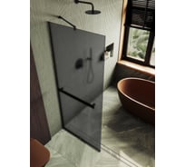 Душевая перегородка MaybahGlass в узком профиле, 1950х690 мм, стекло матовое графит 8 мм + полотенцедержатель MGD-724-6у