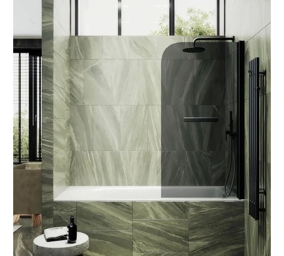Шторка поворотная на монопетле MaybahGlass 1400х800 6 мм Графит + Полотенцедержатель MGV-791-6