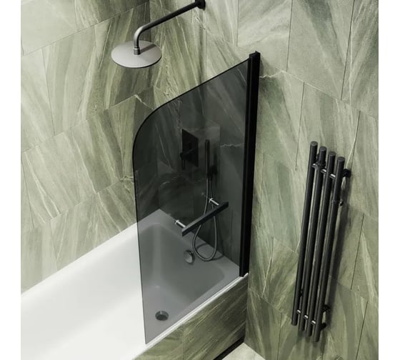 Шторка поворотная на монопетле MaybahGlass 1400х800 6 мм Графит + Полотенцедержатель MGV-791-6