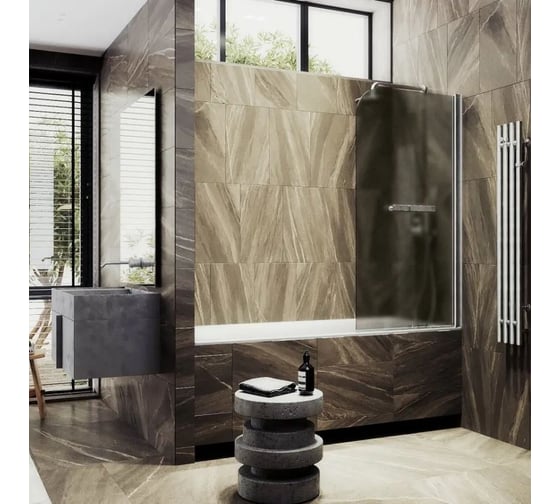 Шторка поворотная на монопетле MaybahGlass 1400х800 6 мм Бронза матовая +Полотенцедержатель MGV-790-5