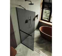 Душевая перегородка MaybahGlass в узком профиле, 1950х890 мм, стекло графит 8 мм + полотенцедержатель MGD-735-6у