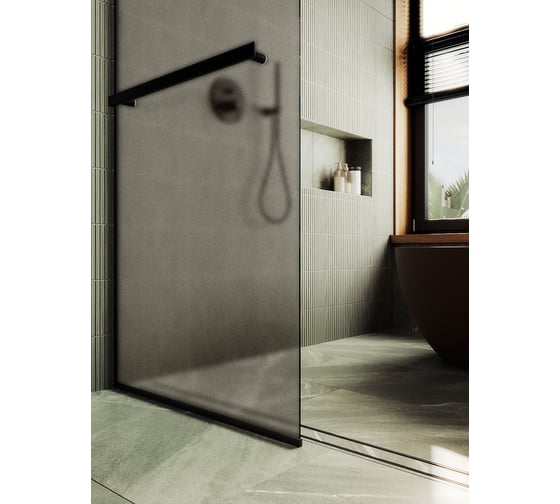Душевая перегородка MaybahGlass в узком профиле, 1950х890 мм, стекло бронза матовая 8 мм + полотенцедержатель MGD-734-6у