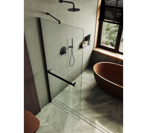 Душевая перегородка MaybahGlass в широком профиле, 1950х1090 мм, стекло бесцветное 8 мм + полотенцедержатель MGD-708-6ш 1