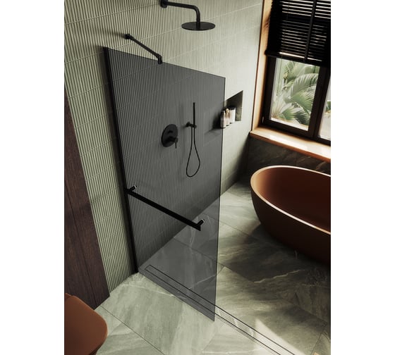 Душевая перегородка MaybahGlass в широком профиле, 1950х690 мм, стекло графит 8 мм, + полотенцедержатель MGD-723-6ш 1