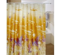 Штора для ванной EUROHOUSE Подводный мир песочный, с кольцами, 180x180 см, тип плетения нитей сатин 4252