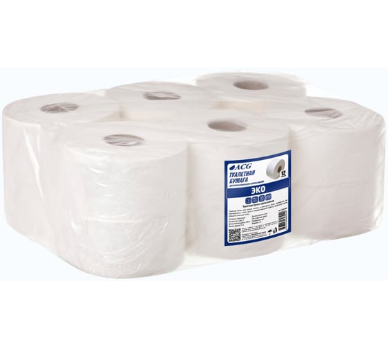 Бумага туалетная ACG "Эконом" 1 слой, 200 м, макулатура, 9 см, 12 рулонов 1026982