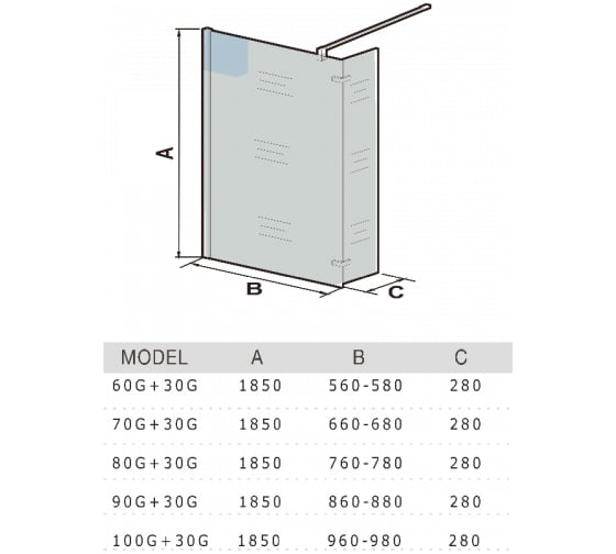 Душевое ограждение Weltwasser WW400 90G+30G (900+300)х1850 мм 10000002947