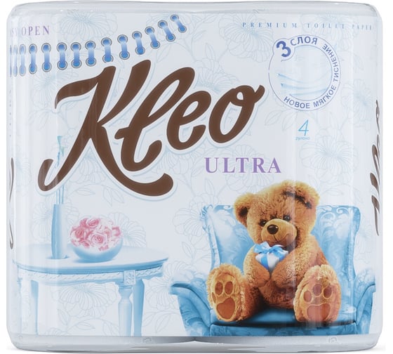 Туалетная бумага Kleo ULTRA, 3 слоя, 4 рулона С86 1