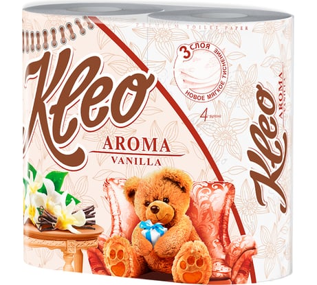 Туалетная бумага Kleo Ваниль, 3 слоя, 4 рулона С87