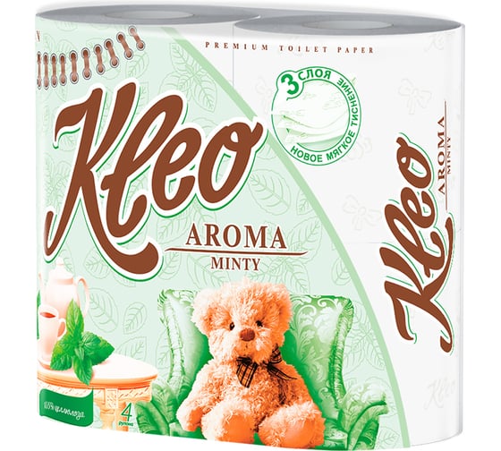Туалетная бумага Kleo AROMA Мята, 3 слоя, 4 рулона С93