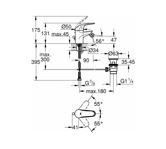 Смеситель для биде Grohe Euroeco со сливным гарнитуром 23263000
