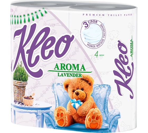 Туалетная бумага Kleo Лаванда, 3 слоя, 4 рулона С6