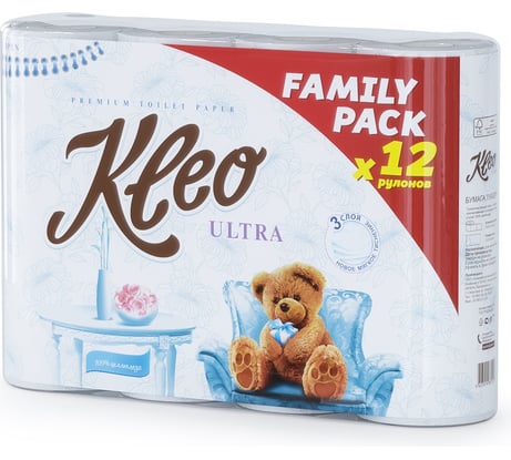Бумага туалетная Kleo 3 слоя, 12 рулонов С185
