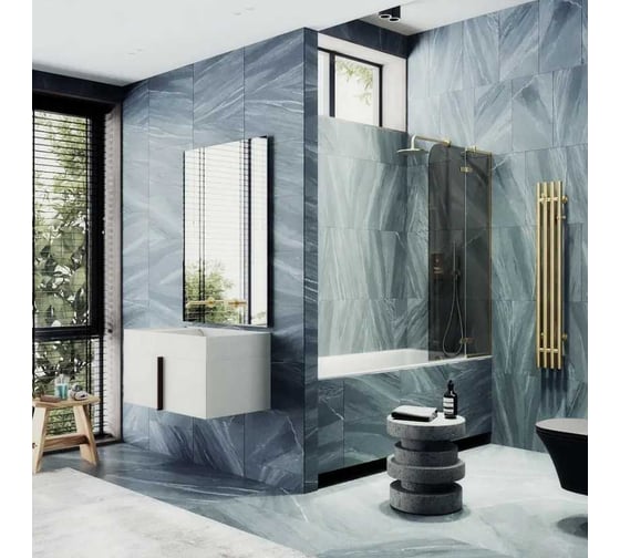 Шторка поворотная с добором MaybahGlass 1400х690 6 мм, графит MGV-659-3