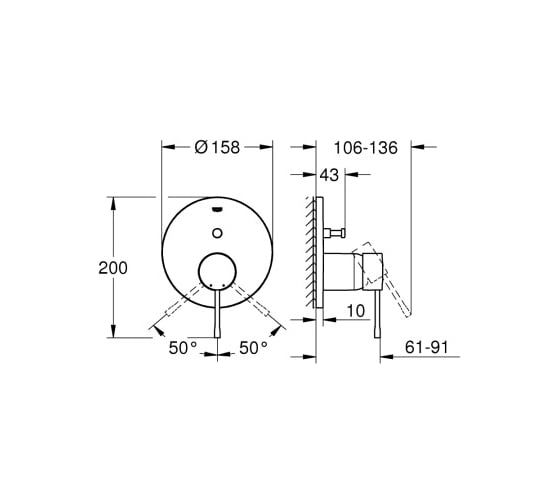 Смеситель однорычажный скрытого монтажа для ванны Grohe 24167KF1 Essence с переключателем на 2 положения, фантомный чёрный 00000136000