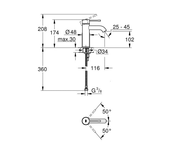Смеситель однорычажный для раковины Grohe 24172KF1 Essence, S size, фантомный чёрный 00000136003
