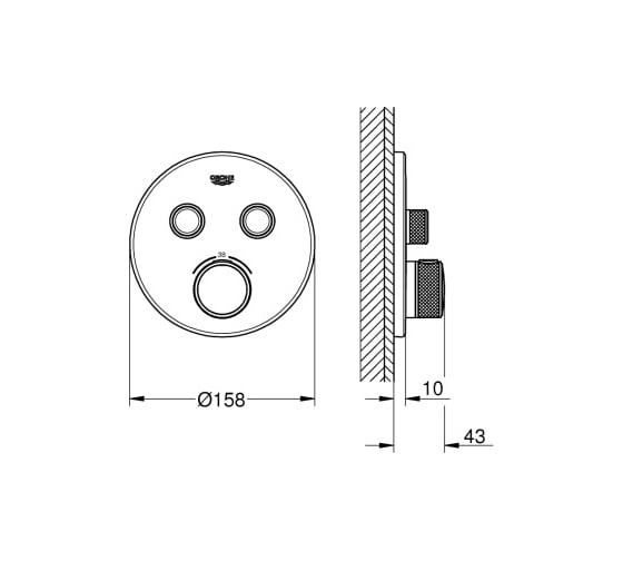 Термостат для встраиваемого монтажа на 2 выхода Grohe 29507KF0 Grohtherm SmartControl, фантомный чёрный 00000136010
