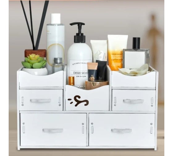 Органайзер для косметики канцелярии с ящиками OQQI белый cosmetic-org