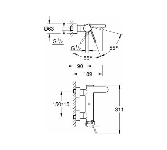 Смеситель для ванны Grohe Plus 33553003