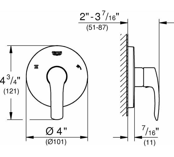 Переключатель на 3 положения Grohe Eurosmart 2015 комплект верхней монтажной части 19972002