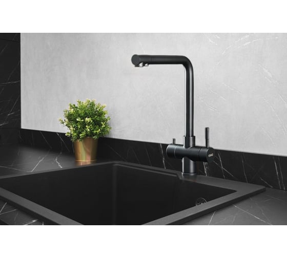 Смеситель ESKO Line черный для кухни с подключением к фильтру Г-излив EL_K55 G black