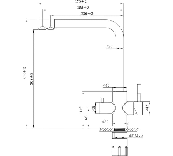 Смеситель ESKO Line черный для кухни с подключением к фильтру Г-излив EL_K55 G black