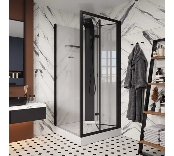 Душевая кабина Cerutti SPA BELLA-901B 90x90 см без крыши, профиль черный, стекло прозрачное 9419