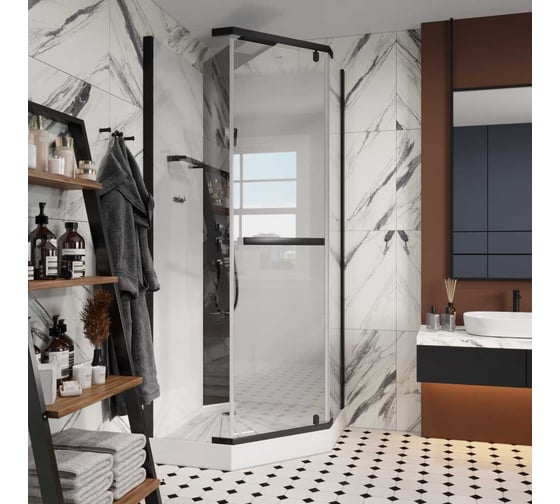 Душевая кабина Cerutti SPA CHIKA-901B 90x90см низкий поддон, прозрачное стекло, черный алюминиевый профиль без крыши 9154