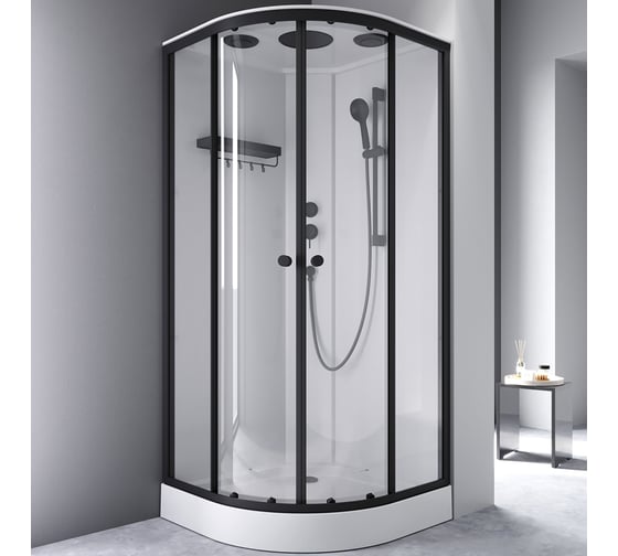 Душевая кабина AM.PM X-Joy 90x90, 1/4 круга, профиль матовый черный, стекло прозрачное W94C-401-090BT