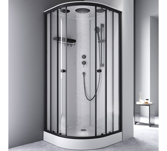 Душевая кабина AM.PM X-Joy 90x90, 1/4 круга, профиль матовый черный, стекло прозрачное W94C-401-090BT