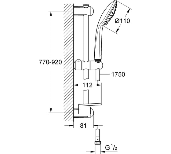 Душевой гарнитур Grohe Euphoria Massage, 900 мм, полу-фиксированные крепления 27226001