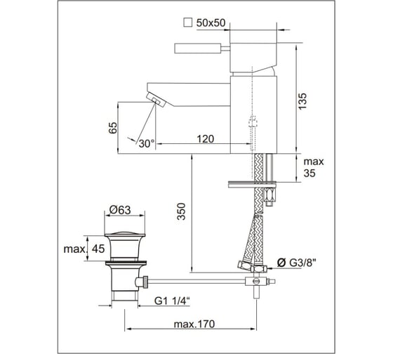 Смеситель для раковины Kaja Aquadrat 58020-C