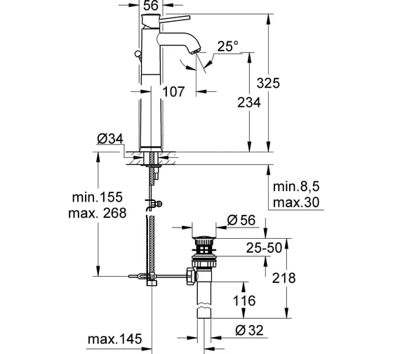 Смеситель Grohe BauClassic для свободностоящих раковин 32868000