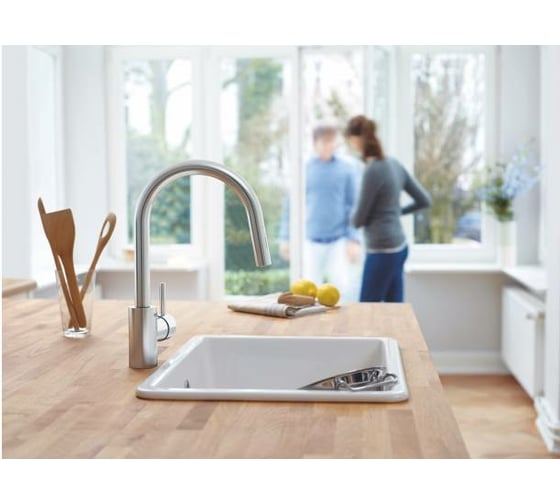 Смеситель для мойки Grohe Concetto с выдвижным аэратором, высокий излив 31483DC2