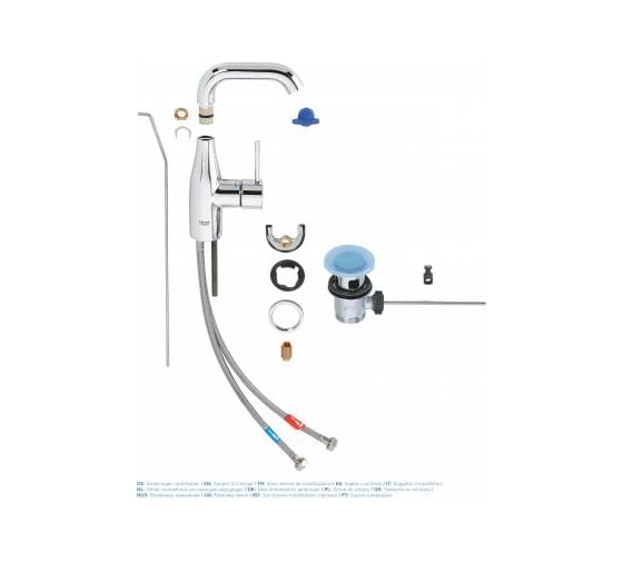 Смеситель для раковины Grohe Essence New однорычажный, U-излив, со сливным гарнитуром 23462001