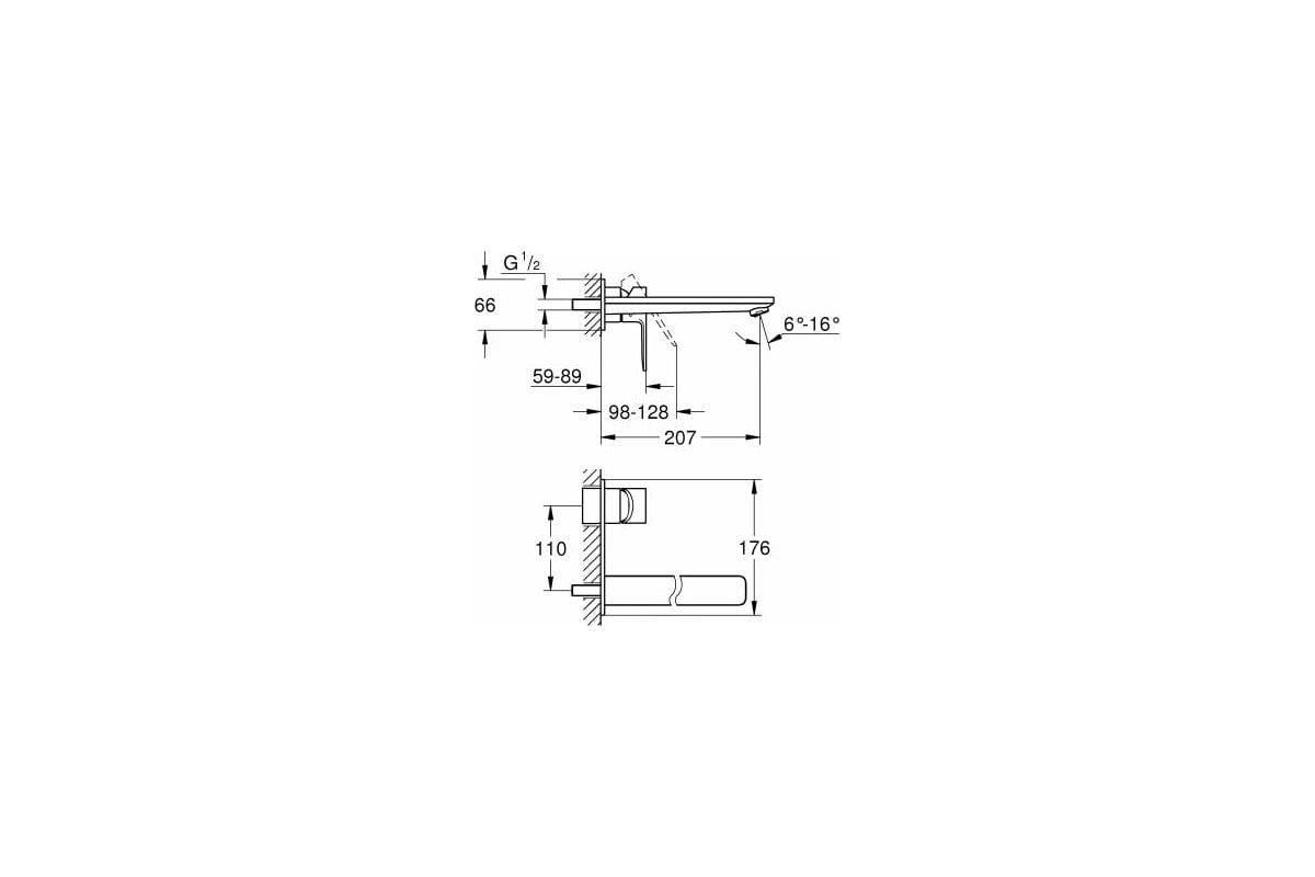  для раковины Grohe Lineare New на два отверстия, вынос 210 мм .