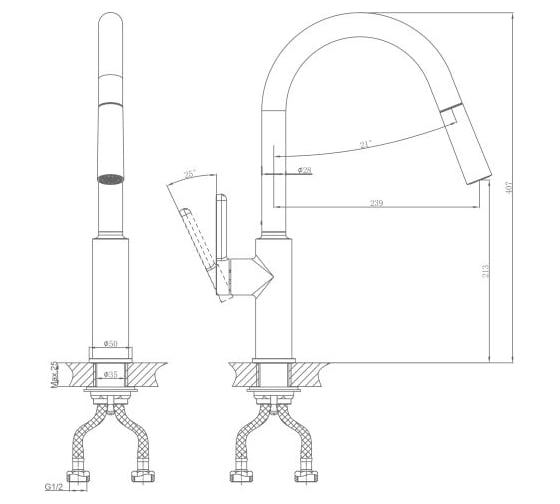 Смеситель для кухни A-five Rose латунь, D35, черный + белый А5-0825