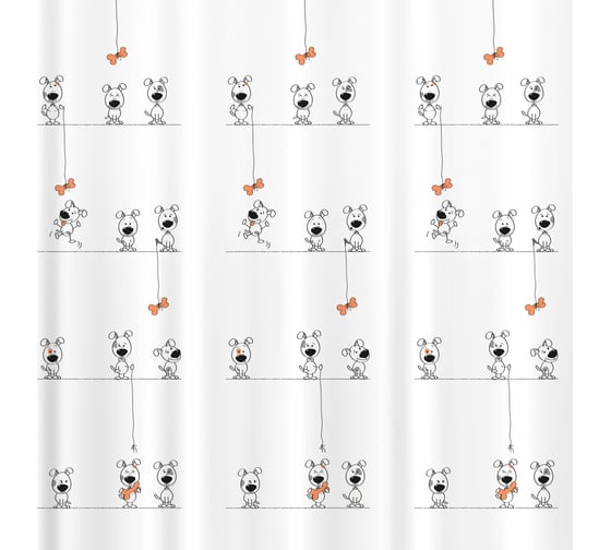 Штора для ванной Tatkraft Funny Dogs текстиль, 180x180 см, 12 колец в комплекте 11496