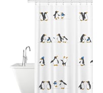Штора для ванной Tatkraft Penguins занавеска, текстиль, 180x180 см, 12 колец в комплекте 11595